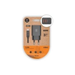 CARGADOR DOBLE 2,4 A + CABLE NYLON USB-C NEGRO | HogarLider