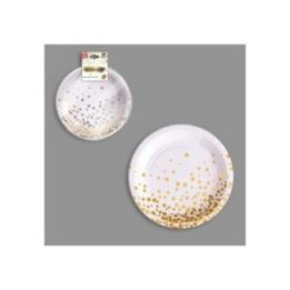 PLATOS DE CARTÓN BLANCO / DORADO Ø18 cm, 10 uds | HogarLider