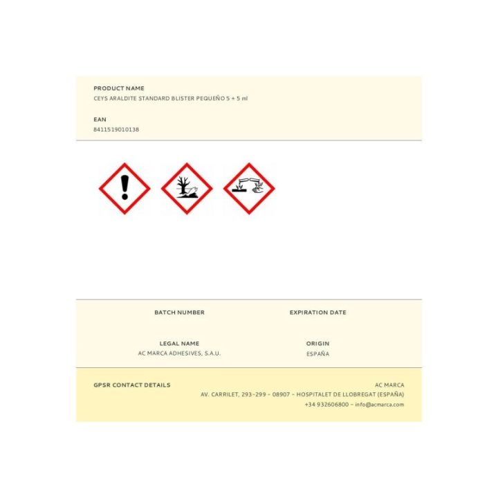 CEYS ARALDITE STANDARD BLISTER PEQUEÑO 5 + 5 ml | HogarLider