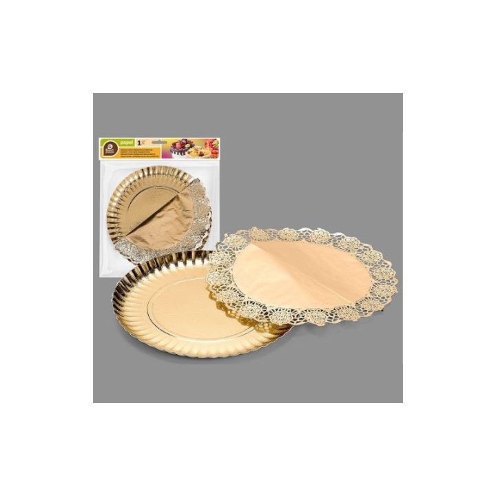BANDEJA REDONDA CON BLONDA ORO Ø23 cm | HogarLider