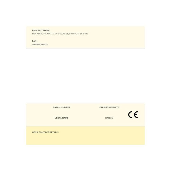 PILA ALCALINA MN21 12 V Ø10,3 x… · EL3-38040 | HogarLider