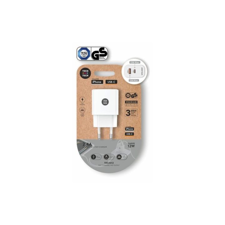 CARGADOR USB-C + USB-A, 12 W, BLANCO | HogarLider