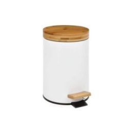 PAPELERA PEDAL BLANCA CON TAPA BAMBÚ 3 l | HogarLider