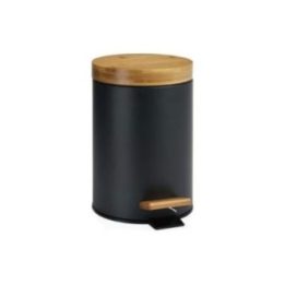 PAPELERA PEDAL NEGRA CON TAPA BAMBÚ 3 l | HogarLider