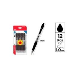BOLÍGRAFO RETRÁCTIL NEGRO, 12 uds, BLISTER | HogarLider
