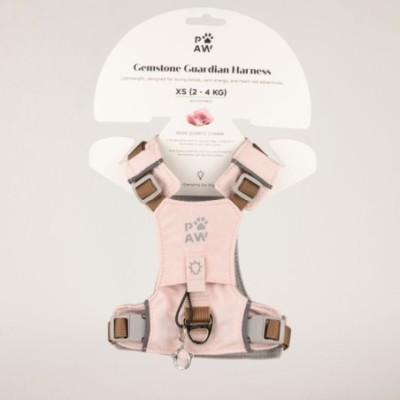 PAW - XS (2-4 kg) Arnés de paso para perros Guardian con malla reflectante - Rosa suave - Colgante de cuarzo rosa