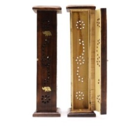 Square Incense Tower - Brass inlay - Mango Wood | HogarLider