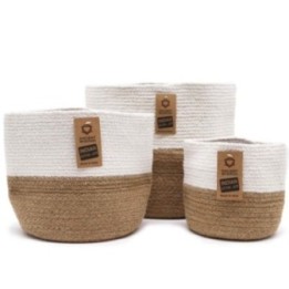 Set de 3 Cestas de Algodón y Yute - Blanco | HogarLider
