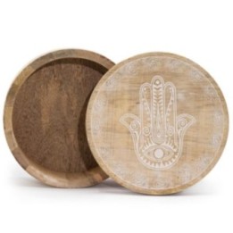 Caja Redonda Grande 17,5x7,5cm - Hamsa Blanco | HogarLider