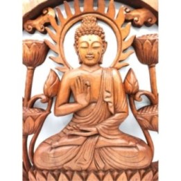 Panel de madera de Buddha y Lotus - 40cm | HogarLider