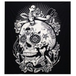 Colcha Algodón Doble B&N + Tapiz - Calavera Rosa | HogarLider