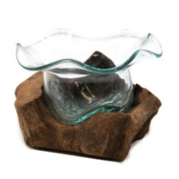 Cuenco de cristal fundido para dulces en madera | HogarLider