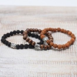 Cuentas de madera oscura y brazalete Buddah | HogarLider