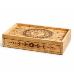 Caja de tarot tallada con Sol y Luna y cajón | HogarLider