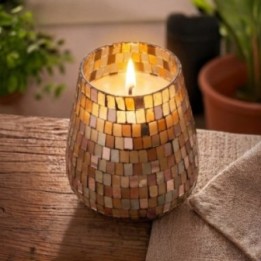 Velas en tarro de vidrio alto - mosaico ámbar | HogarLider