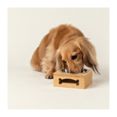 Cuencos para comida PAW - de acero inoxidable único (201) en soporte de madera - 12 cm