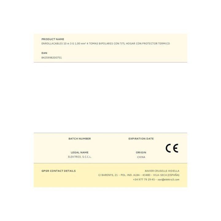 ENROLLACABLES 10 m 3 G 1,00 mm² 4… · EL3-20075 | HogarLider