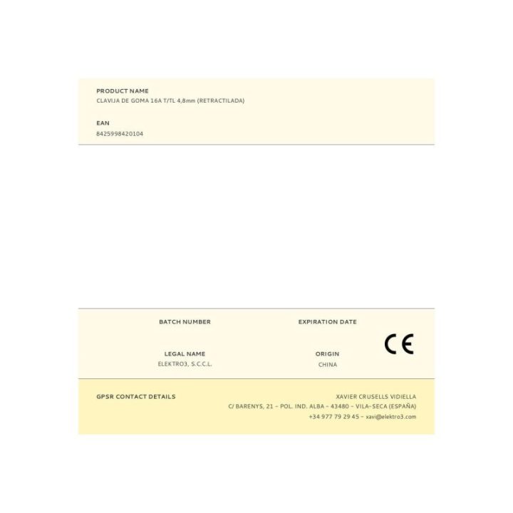 CLAVIJA DE GOMA 16A T/TL 4,8mm (RETRACTILADA) | HogarLider