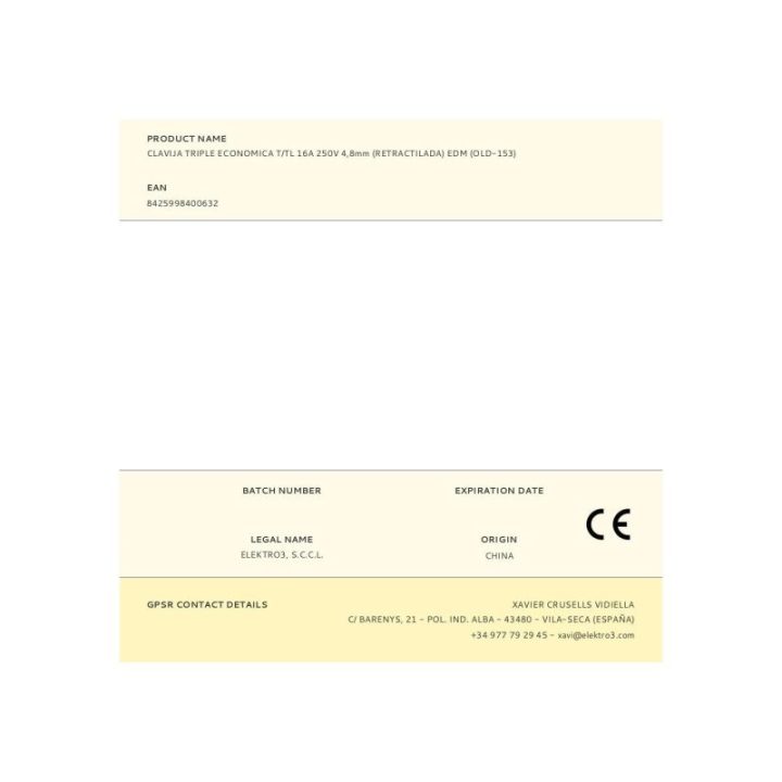 CLAVIJA TRIPLE ECONOMICA T/TL 16A… · EL3-R40063 | HogarLider