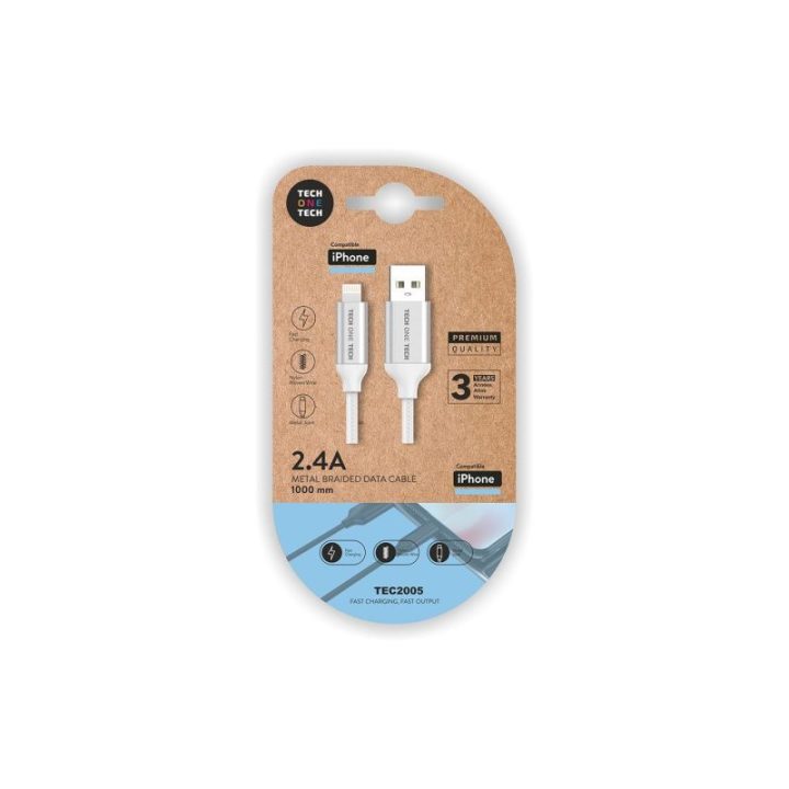 CABLE NYLON USB-A A LIGHTNING 1m BLANCO | HogarLider