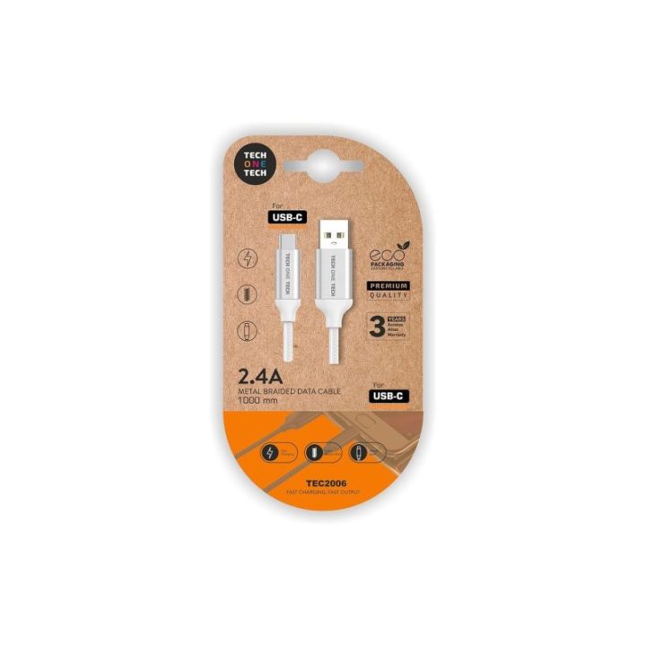 CABLE NYLON USB-A A USB-C 1m BLANCO | HogarLider
